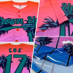 Benutzerdefinierte Orange Teal-Navy 3D Muster Design Sonne Strand Hawaii Palmen Authentische Baseball Jersey