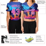 Bäume Custom Royal Hawaii Jersey 3D Damen Pink-Light Cropped V-Ausschnitt Blau Palm Baseball
