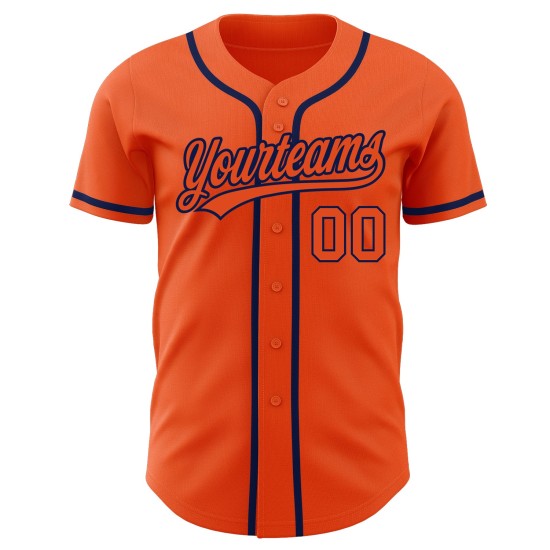 Benutzerdefiniertes authentisches orange-marineblaues Baseballtrikot Orange