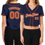 Orange-Weiß Baseball Jersey Custom V-Ausschnitt Cropped Navy Damen