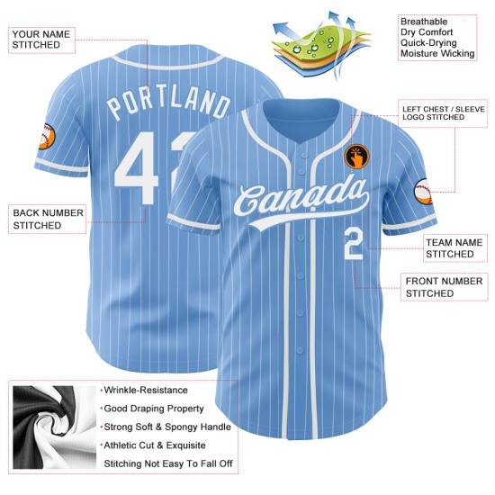 Benutzerdefinierte hellblau weiß Nadelstreifen weiß authentische Baseball Jersey Benutzerdefinierte hellblau weiß Nadelstreifen weiß authentische Baseball Jersey