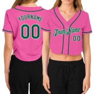 Baseball Damen Trikot V-Ausschnitt Kelly Custom Cropped Grün-Weiß Rosa