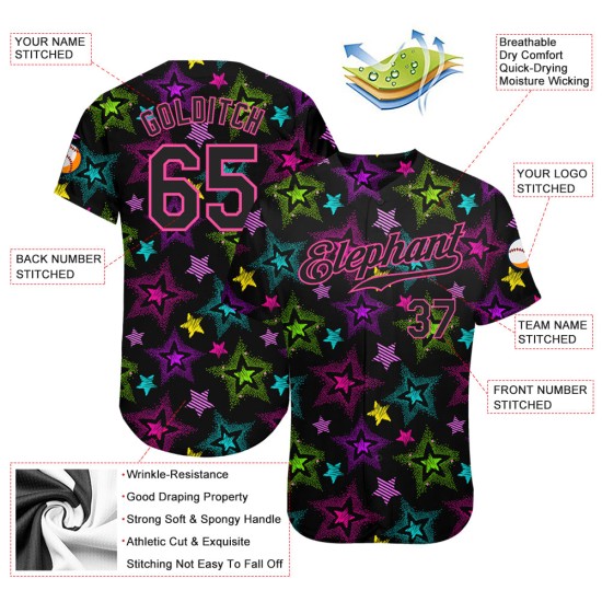 Muster 3D Custom Schwarz-Rosa Authentic Stars Jersey Bunte Graffiti Kreative Baseball Muster 3D Custom Schwarz-Rosa Authentic Stars Jersey Bunte Graffiti Kreative Baseball