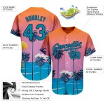 Benutzerdefinierte Orange Teal-Navy 3D Muster Design Sonne Strand Hawaii Palmen Authentische Baseball Jersey