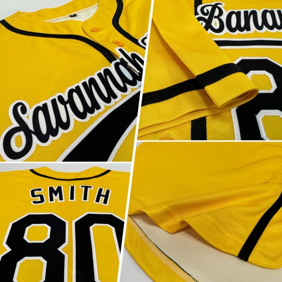 Benutzerdefiniertes authentisches gelb-schwarz-weißes Baseballtrikot Benutzerdefiniertes authentisches gelb-schwarz-weißes Baseballtrikot