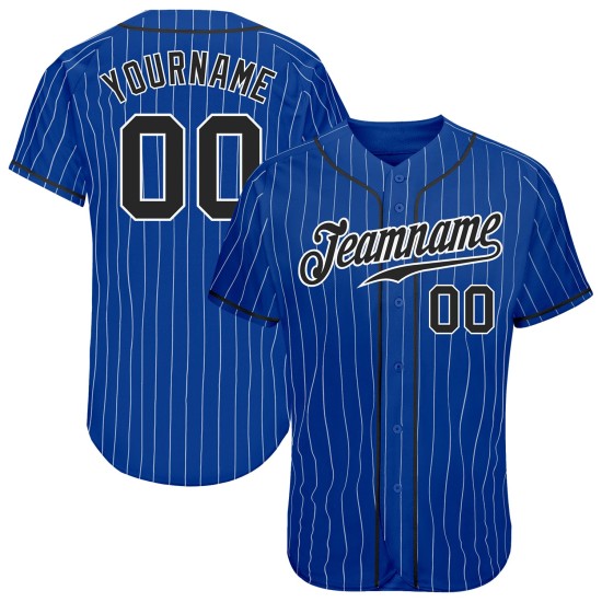 Benutzerdefinierte Royal White Pinstripe Schwarz-Weiß Authentic Baseball Jersey