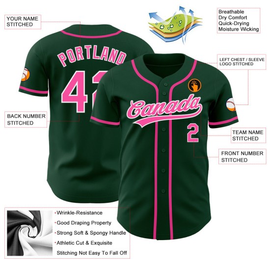 Benutzerdefiniertes authentisches Trikot Pink-Weiß Baseball Grün