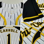 Benutzerdefinierte weiß schwarz Nadelstreifen schwarz-gold authentische Raglan Ärmel Baseball Jersey