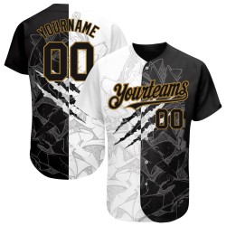 Benutzerdefiniertes Graffiti-Muster Schwarz-Altgold 3D Authentic Baseball Jersey