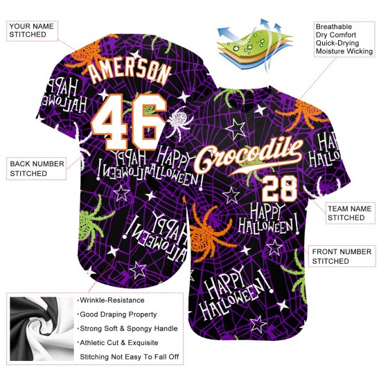 3D Jersey Authentische Baseball Happy Halloween Spinnen Muster Custom