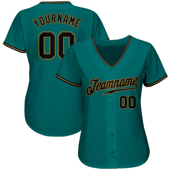 Teal Jersey Gold Authentic Baseball Schwarz-Old Custom Teal Jersey Gold Authentic Baseball Schwarz-Old Custom