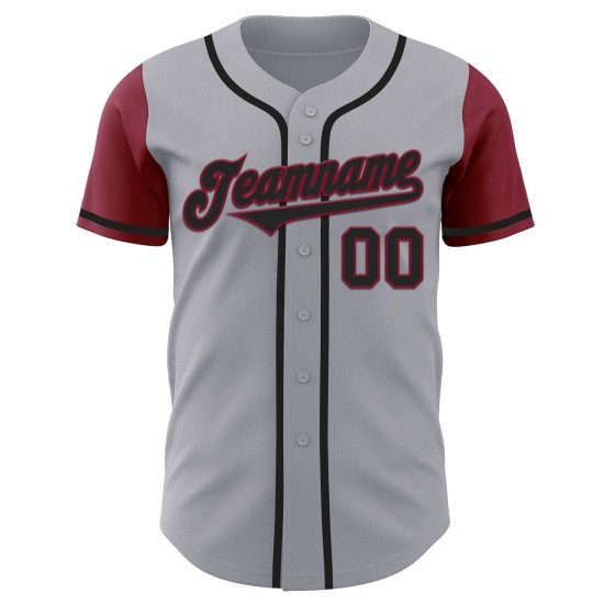 Grau Baseball Tone Schwarz-Crimson Zwei Custom Authentic Jersey
