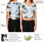 Jersey Weiß-Licht Custom V-Ausschnitt Damen Baseball Blau Cropped Weiß 3D Palm Hawaii Bäume