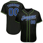 Custom Pinstripe Schwarz Authentic Royal-Weiß Baseball Jersey Neongrün