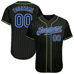 Custom Pinstripe Schwarz Authentic Royal-Weiß Baseball Jersey Neongrün