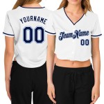 Cropped Jersey Navy-Light Damen Custom Blau Weiß Baseball V-Ausschnitt