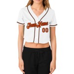 Beschnittenes Baseball Custom Damen Weiß Jersey Orange-Schwarz V-Ausschnitt