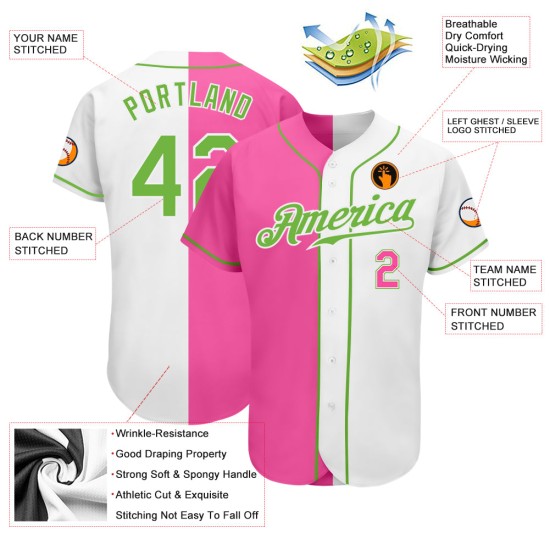 Grün-Pink Authentic Custom Split Baseball Fashion Jersey Neon Weiß