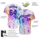Benutzerdefiniertes weißes Royal-Pink 3D-Muster-Design Aquarell Authentic Baseball Jersey