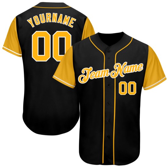 Benutzerdefiniertes authentisches zweifarbiges Baseballtrikot in Schwarz und Gold Benutzerdefiniertes authentisches zweifarbiges Baseballtrikot in Schwarz und Gold