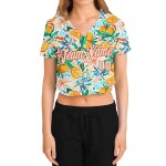 Baseball Jersey Cropped Fruits Weiß Custom Damen V-Ausschnitt 3D Weiß-Orange