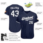 Benutzerdefiniertes authentisches Baseball-Trikot mit marineblauen und weißen Nadelstreifen in Weiß und Grau