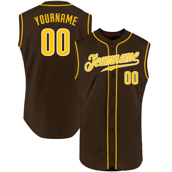 Benutzerdefiniertes ärmelloses Trikot Authentic Braun Gold-Weiß Baseball